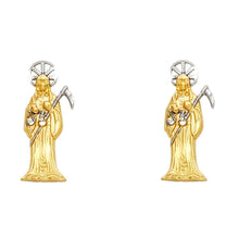 Load image into Gallery viewer, 14K Two Tone Gold Santa Muerte Post Earrings