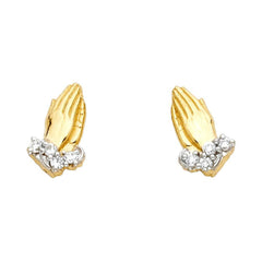 14K Yellow Gold PRAY Hand CZ Post Earrings