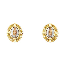 Load image into Gallery viewer, 14K Tri Color Gold Our Lady of Guadalupe Post Earrings