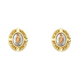 14K Tri Color Gold Our Lady of Guadalupe Post Earrings