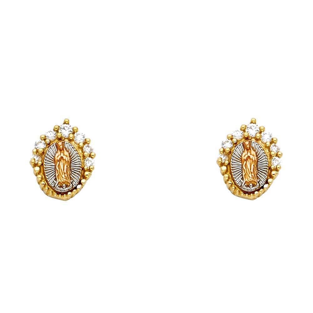 14K Tri Color Gold Our Lady of Guadalupe Post Earrings