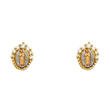 Load image into Gallery viewer, 14K Tri Color Gold Our Lady of Guadalupe Post Earrings
