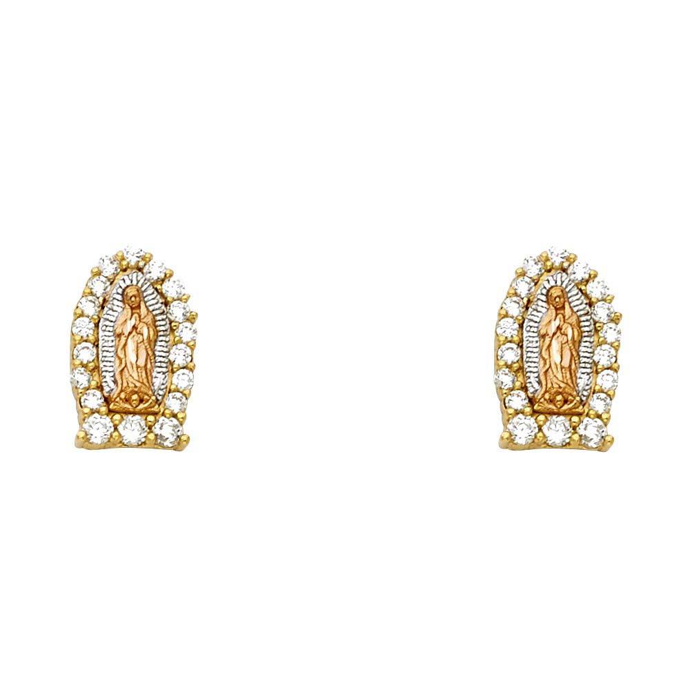 14K Tri Color Gold Our Lady of Guadalupe Post Earrings