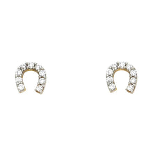 Load image into Gallery viewer, 14K Yellow Gold Horse Shoe CZ Post Earrings