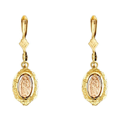 14K Two Tone Gold Hanging Our Lady of Guadalupe Earrings