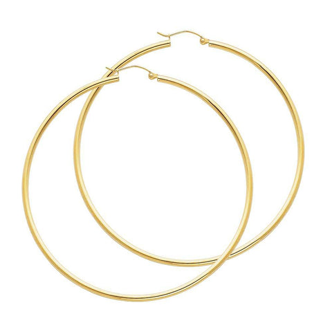 14K Yellow Gold 2mm Classic Hoop Earrings