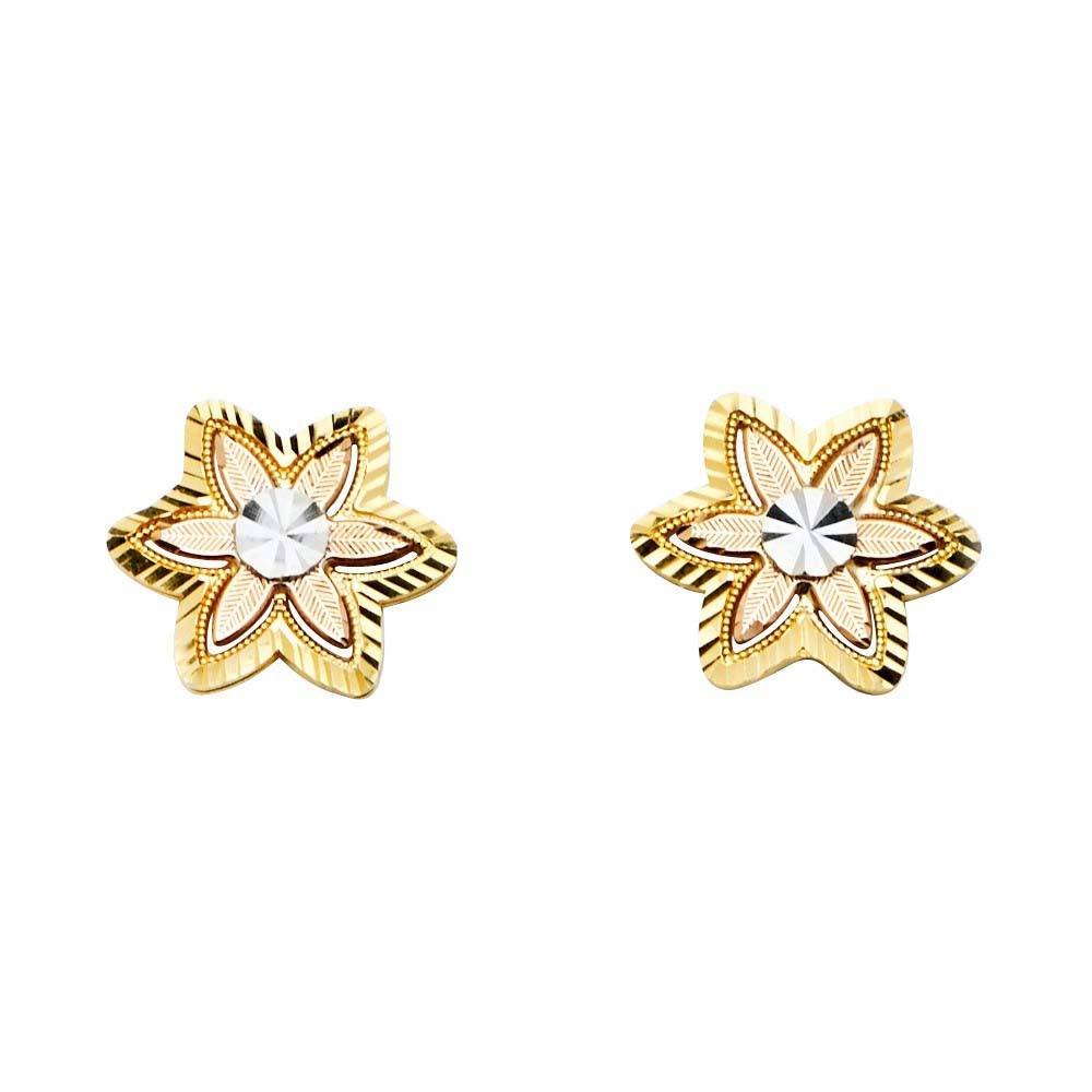 14K Tri Color Flower Post Earrings