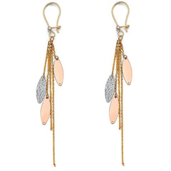 14K Tri Color Diamond Cut Hanging Earrings