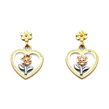 Load image into Gallery viewer, 14K Tri Color Hanging Heart Post Earrings