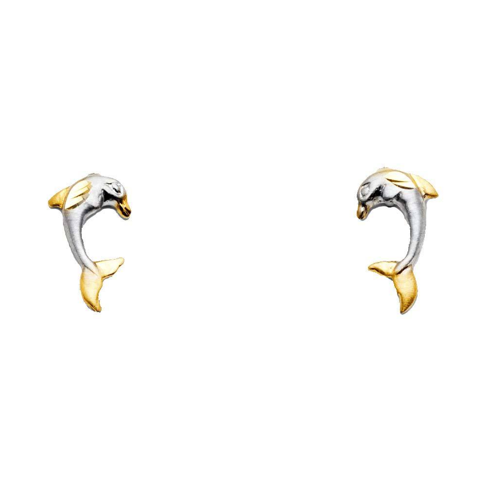 14K Two Tone Gold 7mm Dolphin Post Earrings