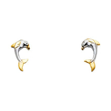 Load image into Gallery viewer, 14K Two Tone Gold 7mm Dolphin Post Earrings