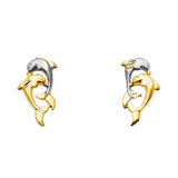 14K Two Tone Gold 8mm Dolphin Post Earrings
