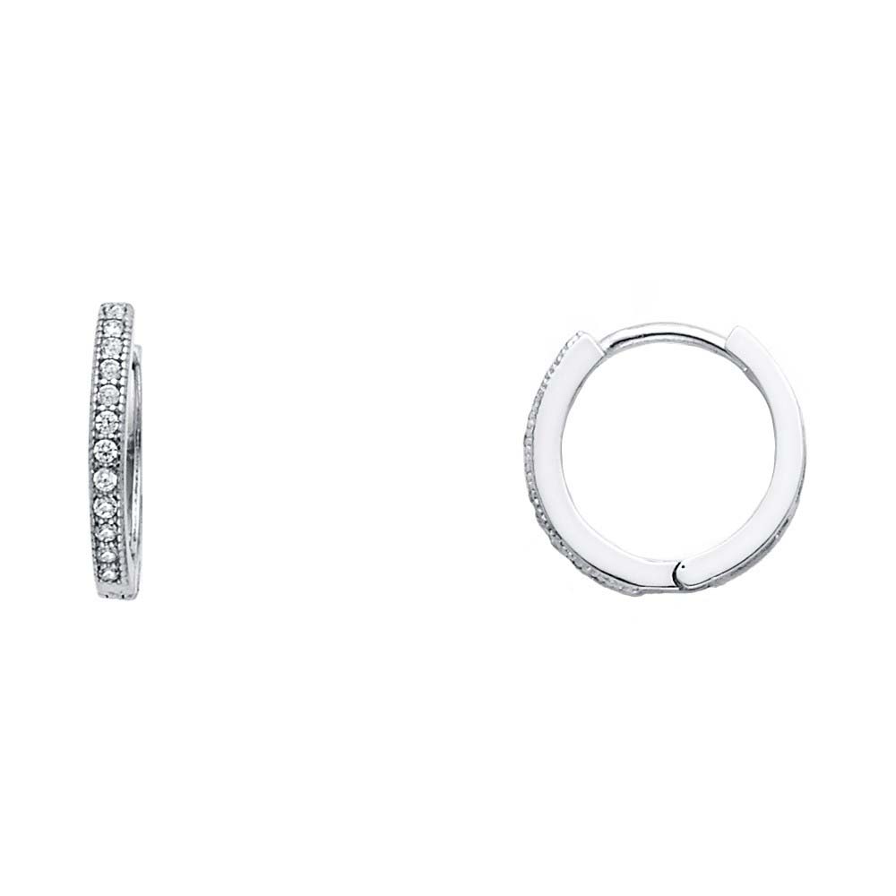 14K White Gold 1mm RD Clear CZ Pave Huggies Earrings