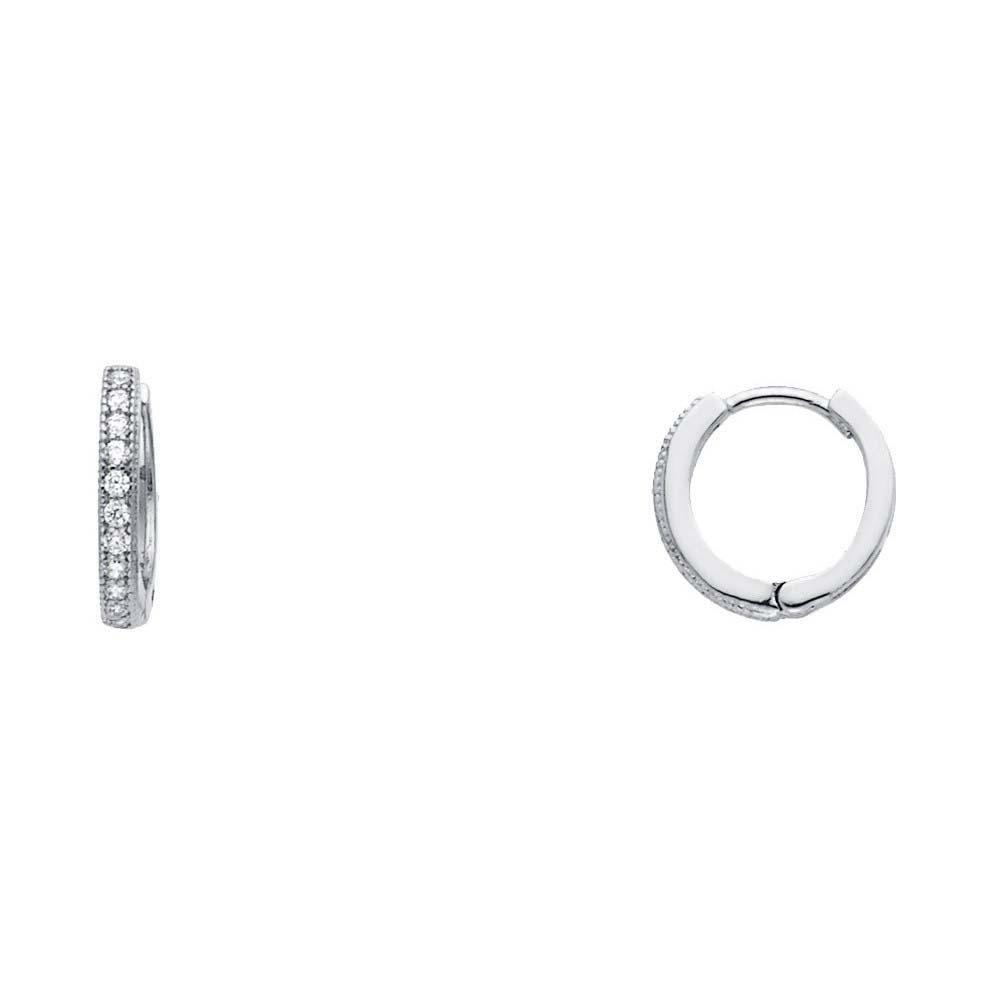 14K White Gold 1mm RD Clear CZ Pave Huggies Earrings