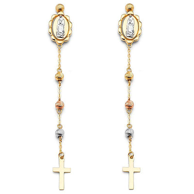 14K Tri Color Hanging Earrings