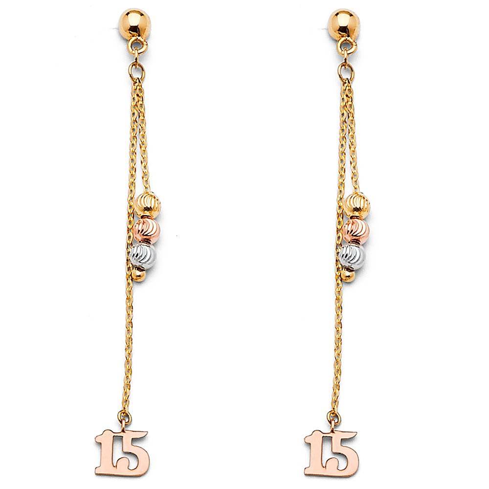 14K Tri Color Hanging Earrings