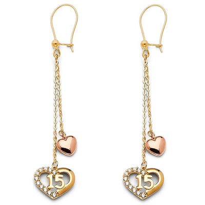 14K Tri Color Hanging Earrings