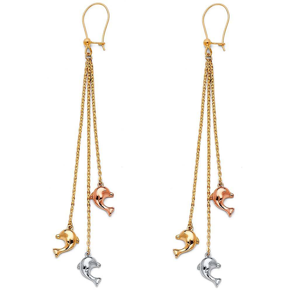 14K Tri Color Hanging Earrings