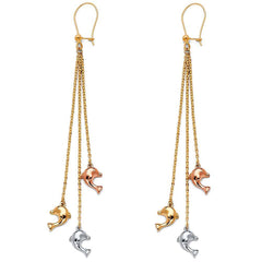 14K Tri Color Hanging Earrings
