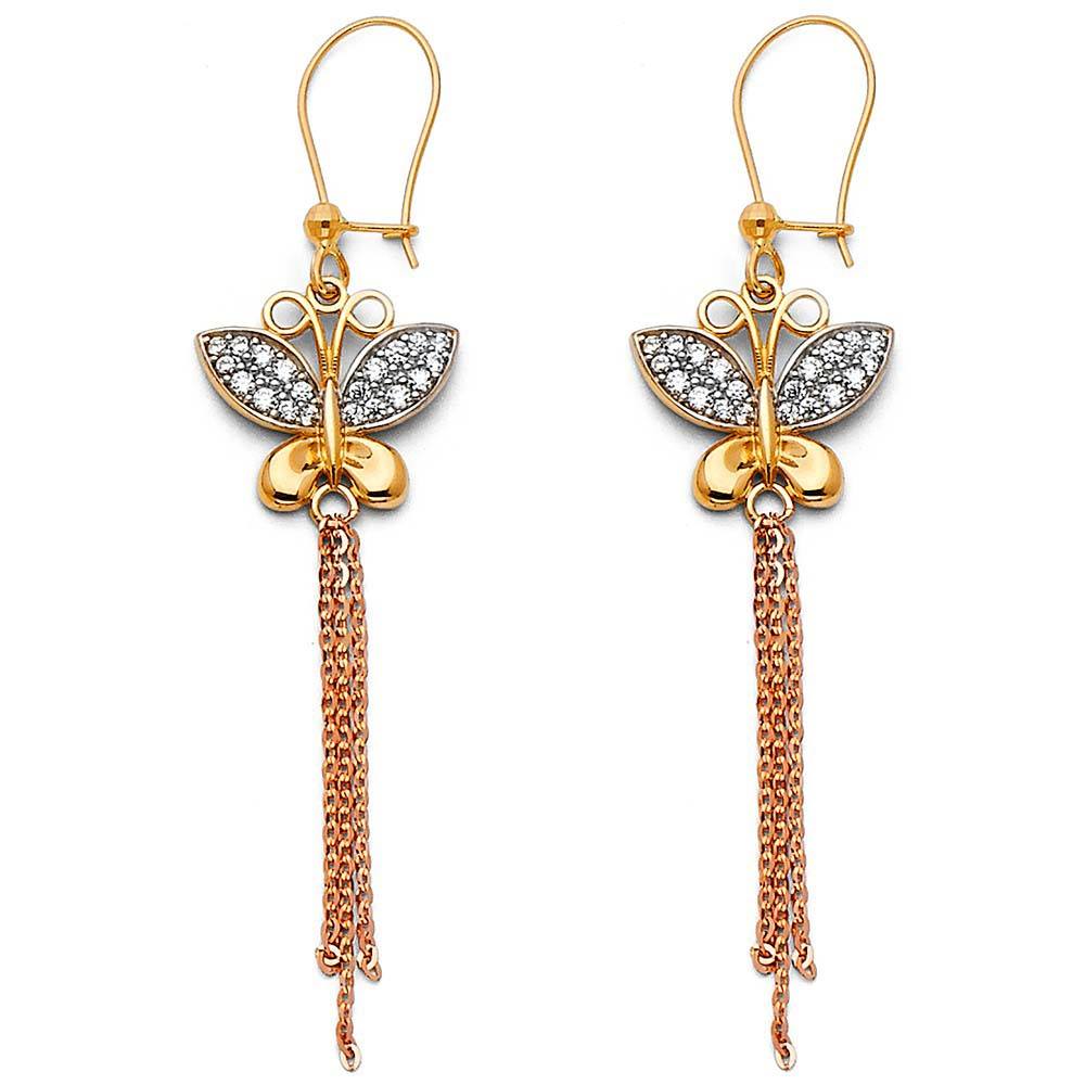 14K Tri Color Hanging Earrings