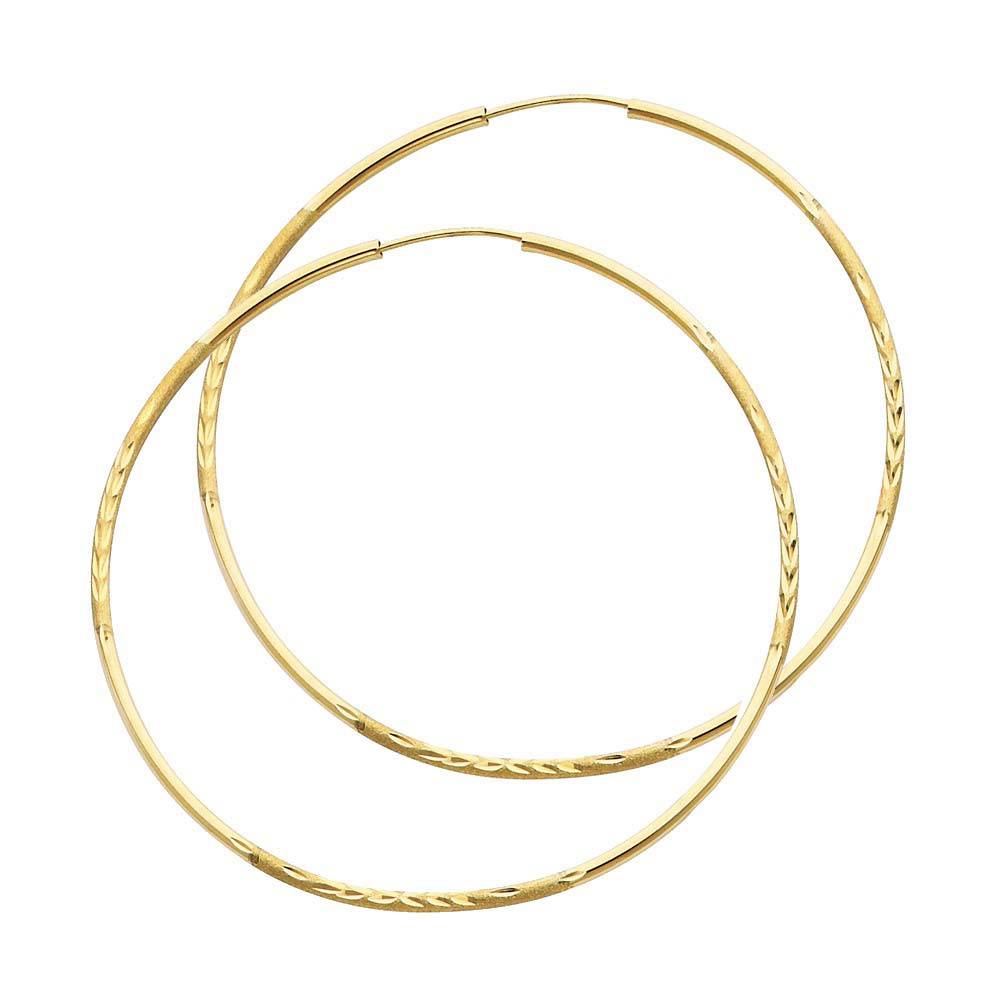 14K Yellow Gold 1.5mm Diamond Cut Hoop Earrings