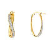 14K Yellow Gold 2mm Glitter U-Shape Polished Hoop Earrings
