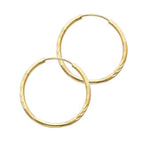 14K Yellow Gold 1.5mm Diamond Cut Hoop Earrings