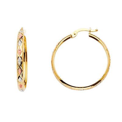 14K Two Tone Gold Round Hoop Earrings