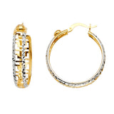 14K Two Tone Gold Round Hoop Earrings