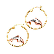 Load image into Gallery viewer, 14K Yellow Gold Round Fancy Hoop Earrings