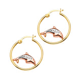 14K Yellow Gold Round Fancy Hoop Earrings