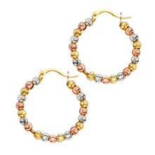 Load image into Gallery viewer, 14K Tri Color Fancy Beaded Hoop Earrings