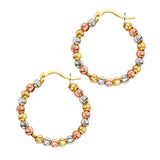 14K Tri Color Fancy Beaded Hoop Earrings