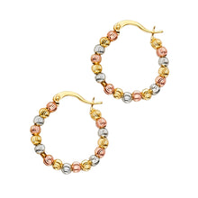 Load image into Gallery viewer, 14K Tri Color Fancy Beaded Hoop Earrings