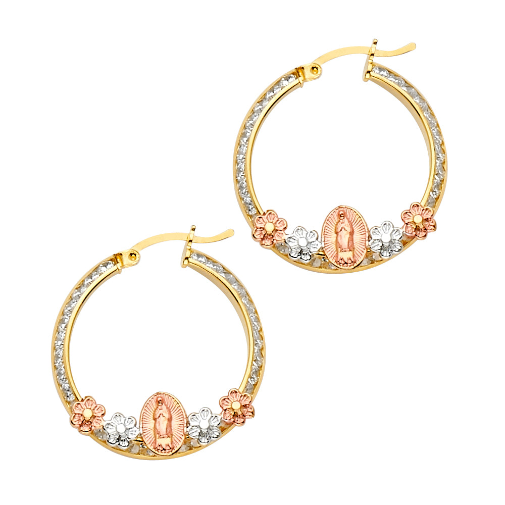 14K Two Tone Gold Fancy Beaded Hoop Earrings