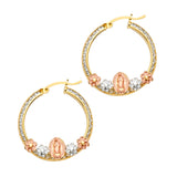 14K Two Tone Gold Fancy Beaded Hoop Earrings