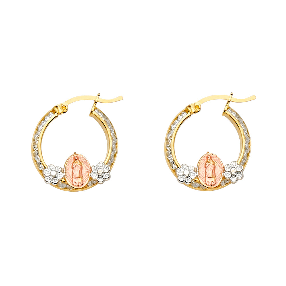 14K Two Tone Gold Fancy Beaded Hoop Earrings
