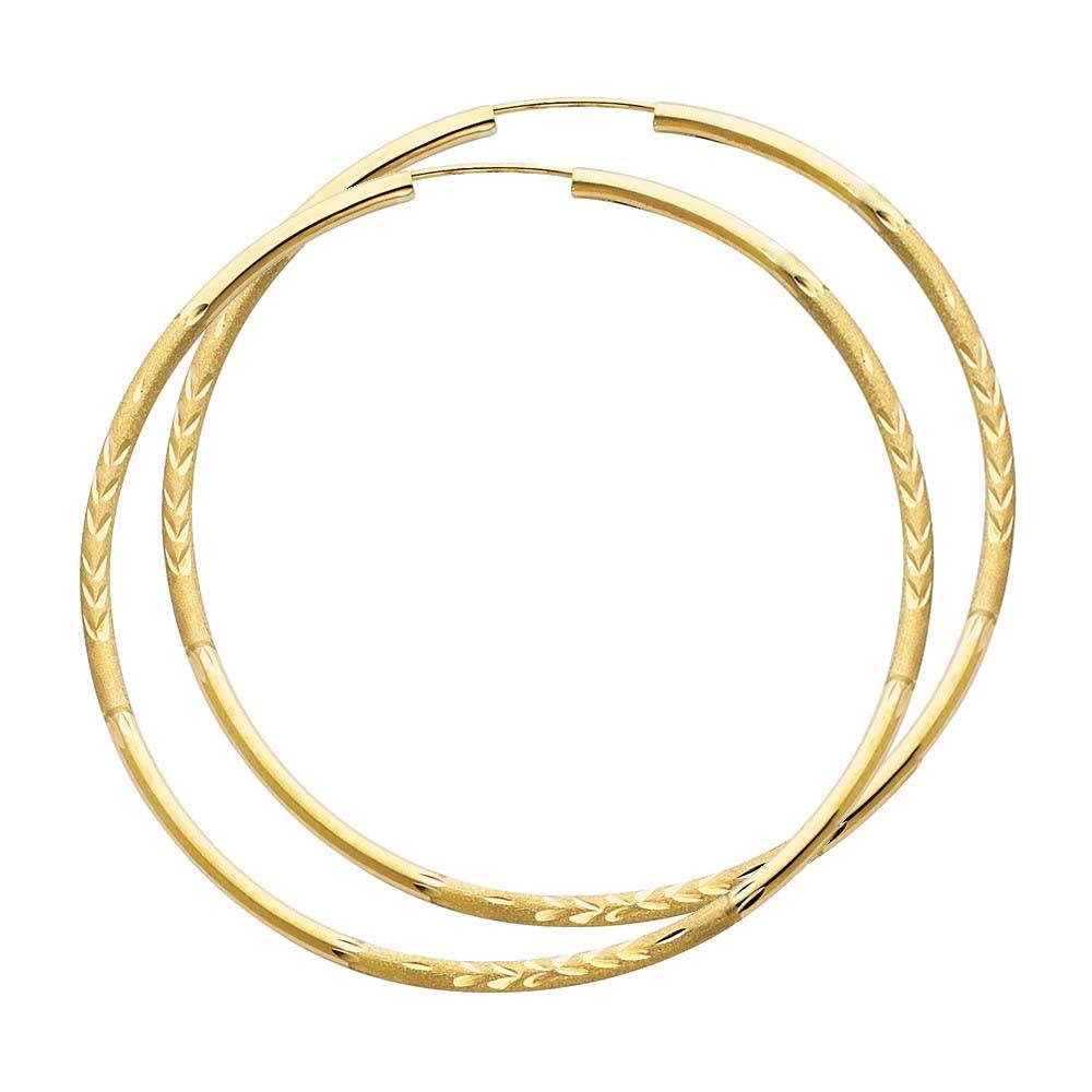 14K Yellow Gold 2mm Diamond Cut Hoop Earrings