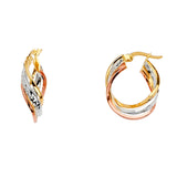 14K Tri Color Small Fancy Hoop Earrings