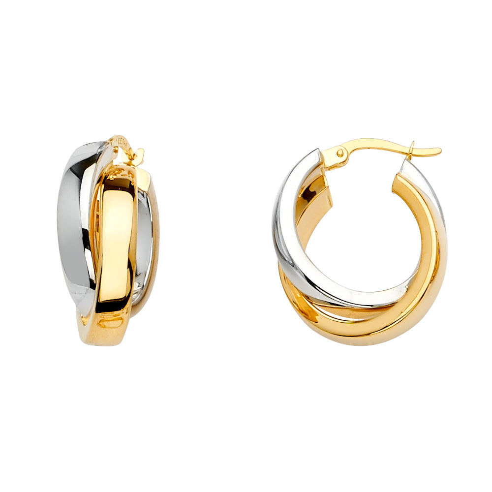 14K Two Tone Gold Medium Fancy Hoop Earrings