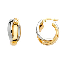 Load image into Gallery viewer, 14K Two Tone Gold Medium Fancy Hoop Earrings