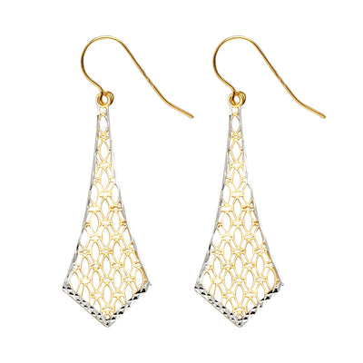 14K Two Tone Gold Teardrop Hanging Earrings