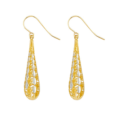 14K Two Tone Gold Teardrop Hanging Earrings