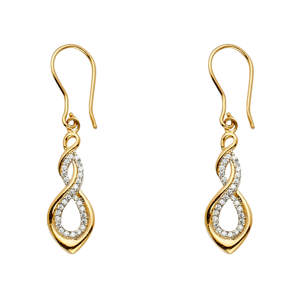 14K Two Tone Gold Twisted Hanging Earrings