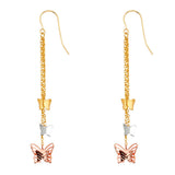 14K Tri Color Butterfly Hanging Earrings