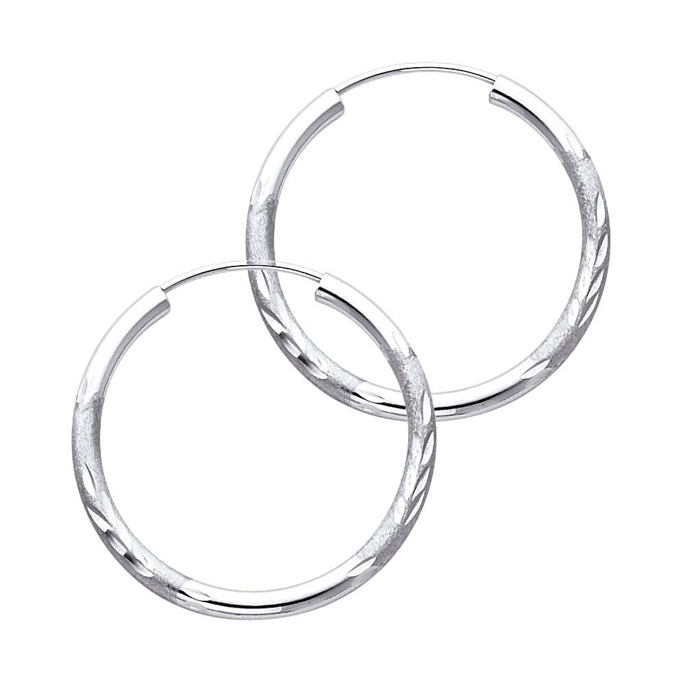 14K White Gold 2mm Diamond Cut GOLD EARRINGS