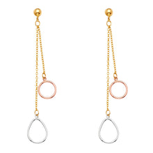 Load image into Gallery viewer, 14K Two Tone Gold Perforated Oval And Round Hanging Earrings