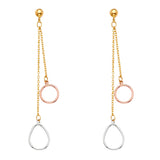 14K Two Tone Gold Perforated Oval And Round Hanging Earrings