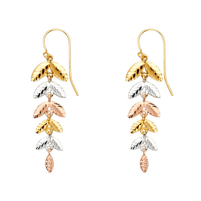 14K Tri Color Hanging Earrings