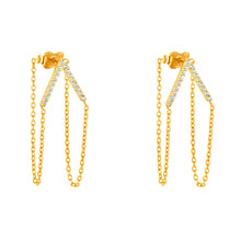 Load image into Gallery viewer, 14K Two Tone Gold CZ Hanging Earrings
